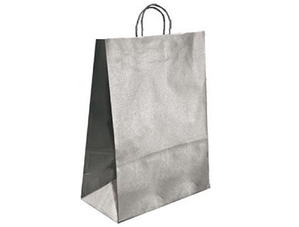 Bolsa Q-Connect kraft asa retorcida plata 240x100x310 mm.